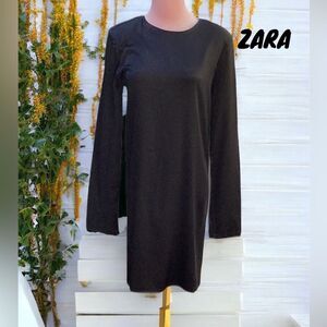 ZARA NEW WITHOUT TAG BLACK DRESS LONG SLEEVES SHINY SATIN LARGE